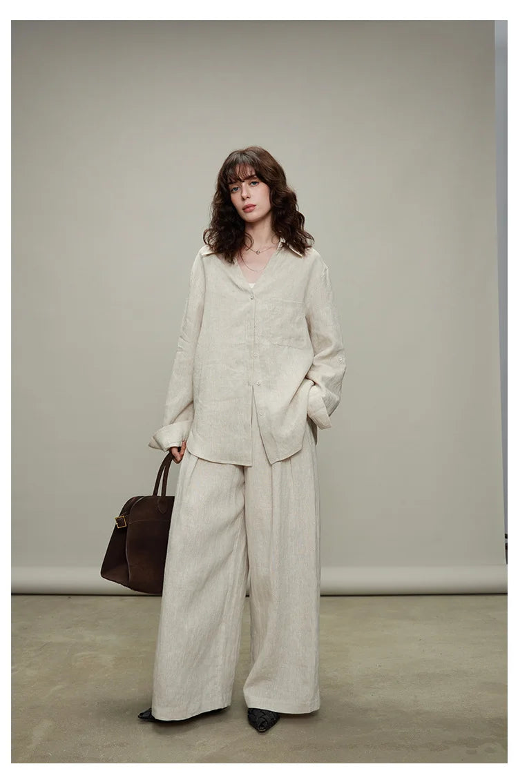 The Camille 100% Linen Shirt & Wide-Leg Trouser Set