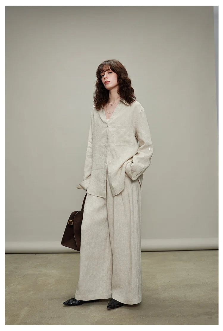 The Camille 100% Linen Shirt & Wide-Leg Trouser Set