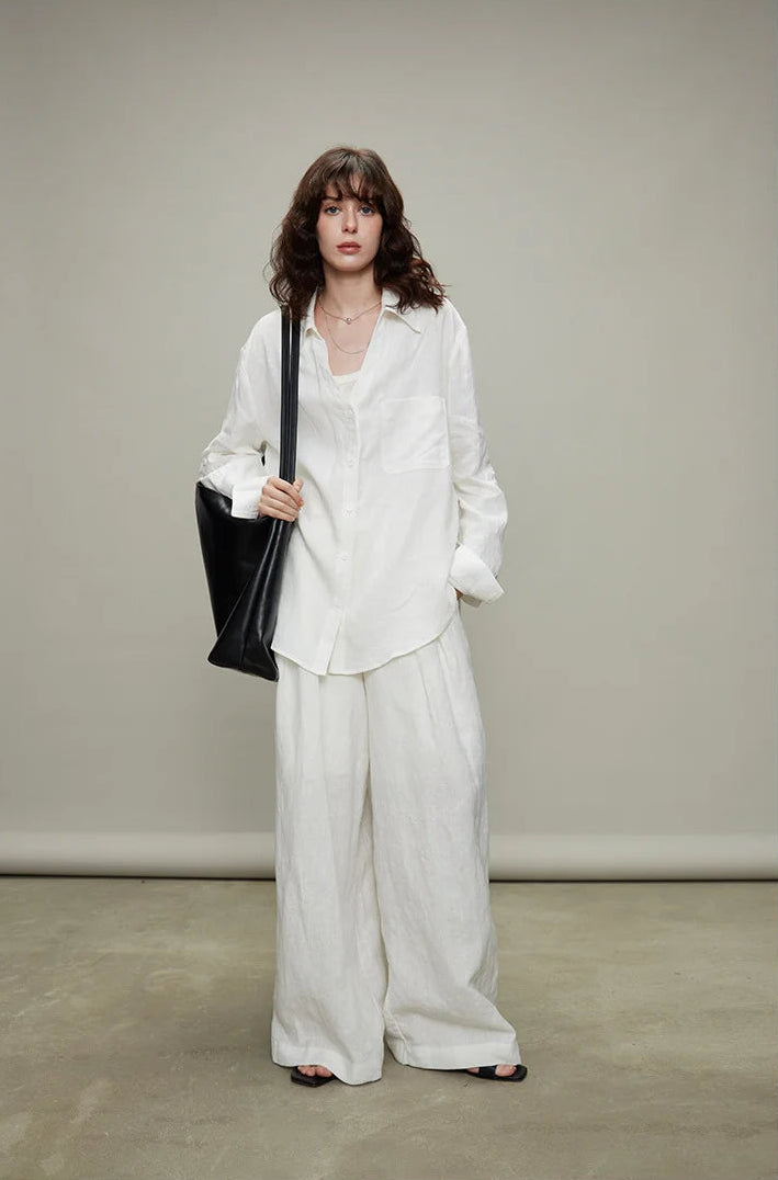The Camille 100% Linen Shirt & Wide-Leg Trouser Set