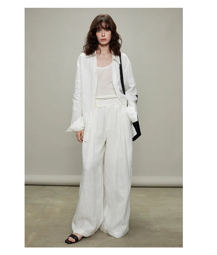 The Camille 100% Linen Shirt & Wide-Leg Trouser Set