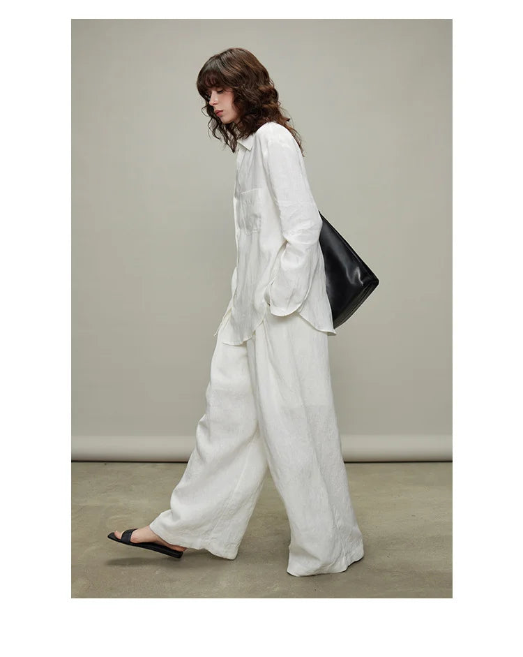 The Camille 100% Linen Shirt & Wide-Leg Trouser Set
