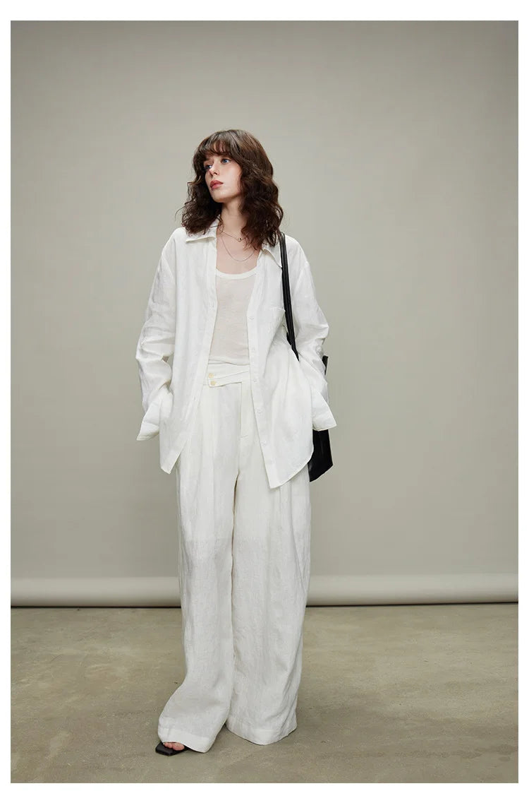 The Camille 100% Linen Shirt & Wide-Leg Trouser Set