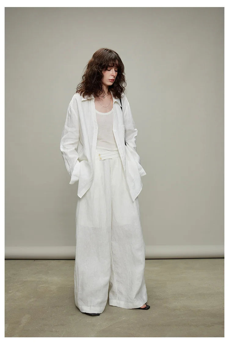The Camille 100% Linen Shirt & Wide-Leg Trouser Set