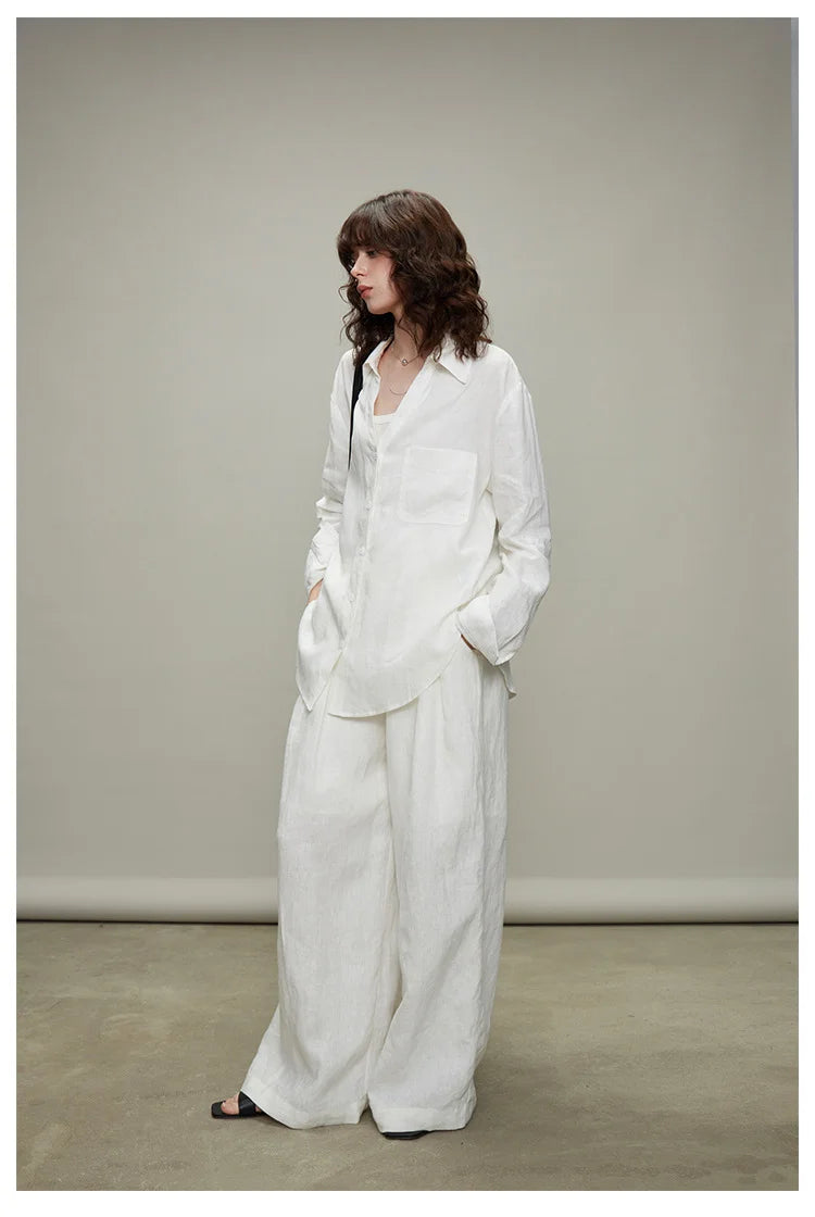 The Camille 100% Linen Shirt & Wide-Leg Trouser Set