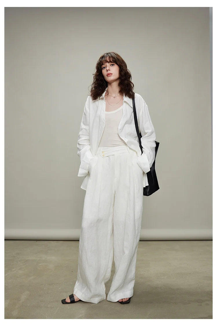 The Camille 100% Linen Shirt & Wide-Leg Trouser Set