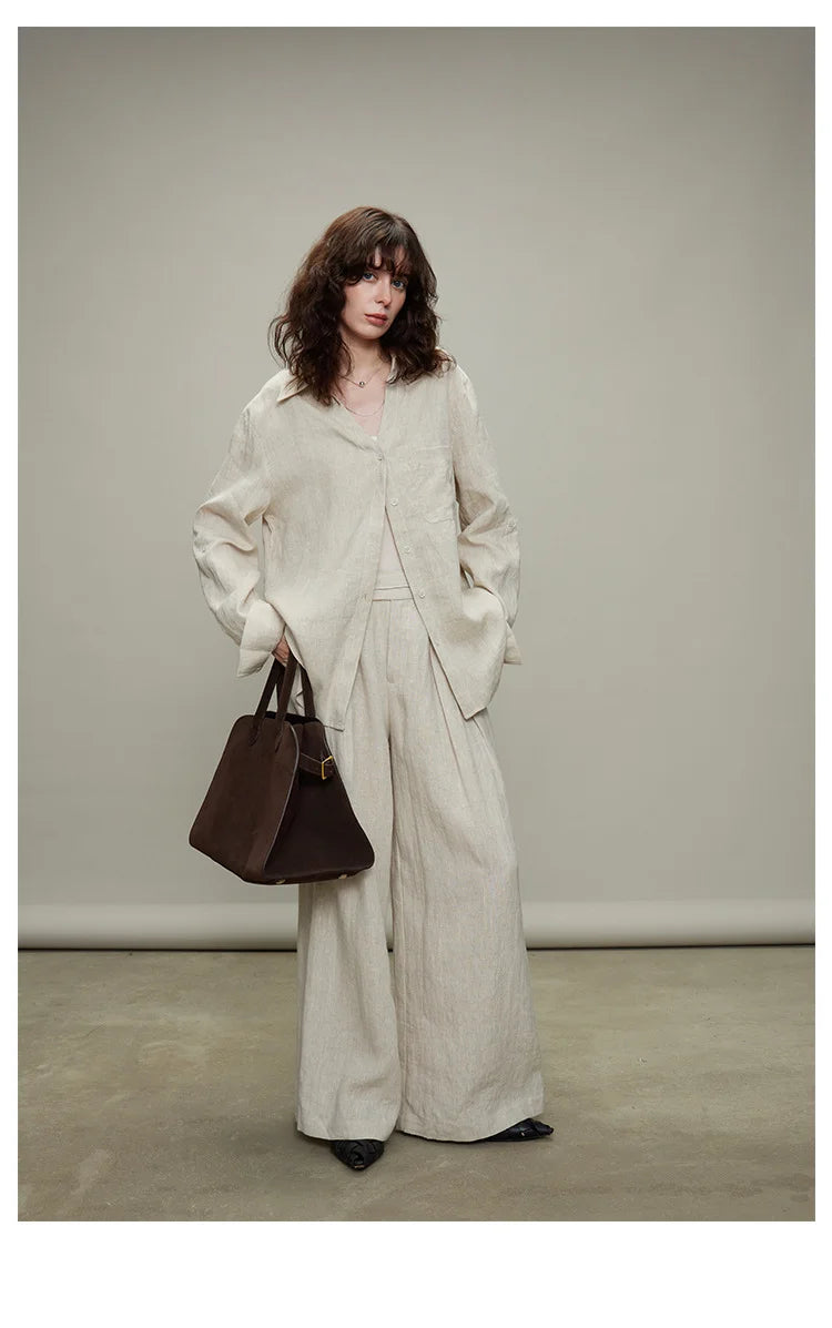 The Camille 100% Linen Shirt & Wide-Leg Trouser Set