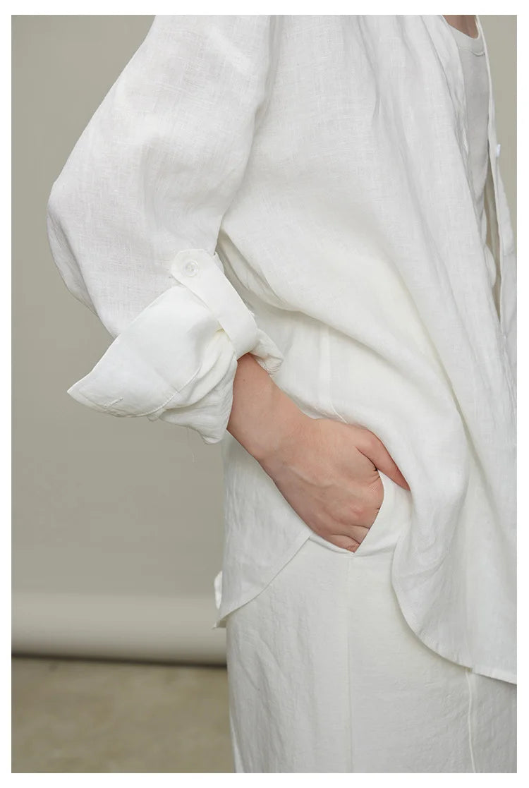 The Camille 100% Linen Shirt & Wide-Leg Trouser Set