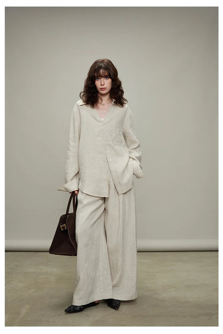 The Camille 100% Linen Shirt & Wide-Leg Trouser Set