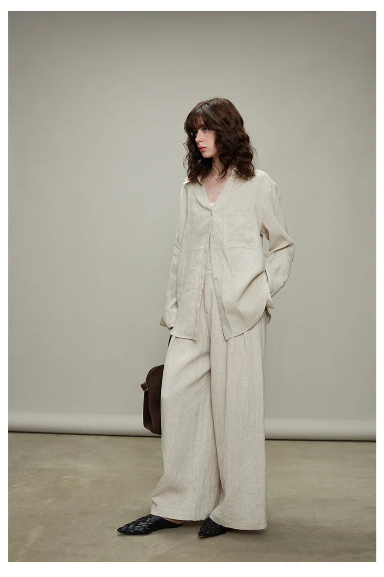 The Camille 100% Linen Shirt & Wide-Leg Trouser Set