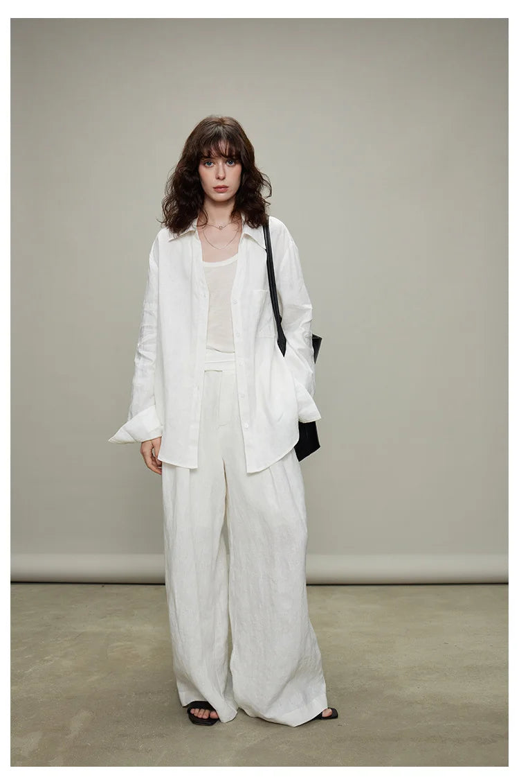 The Camille 100% Linen Shirt & Wide-Leg Trouser Set