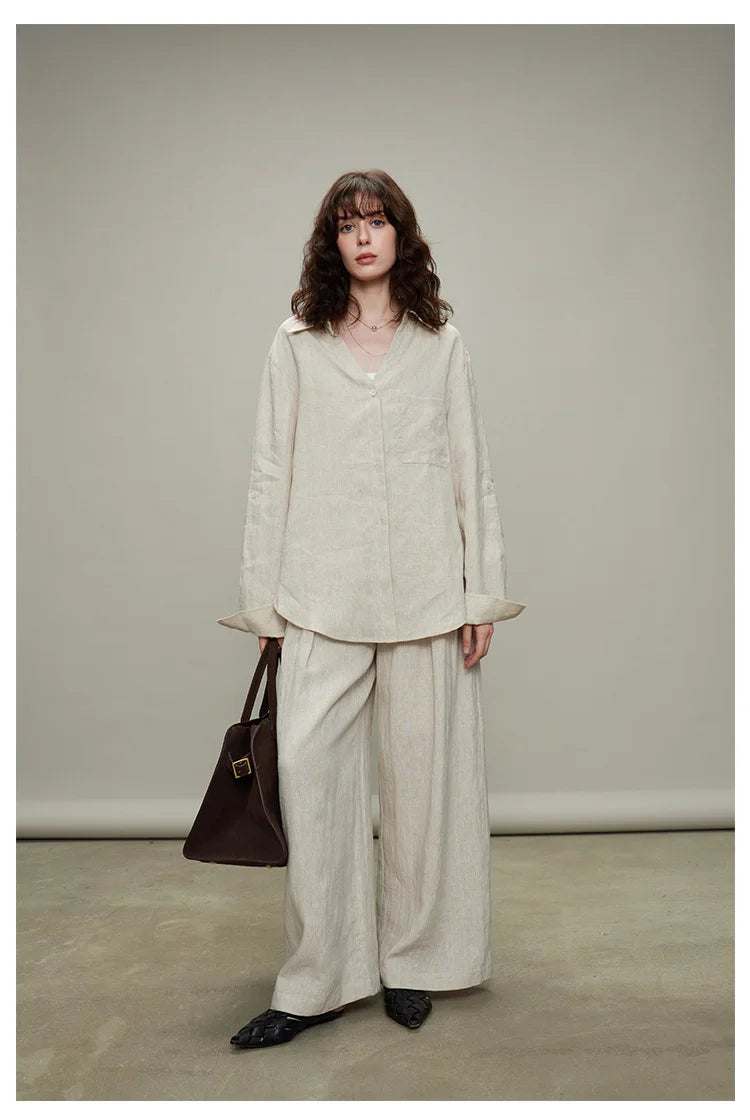 The Camille 100% Linen Shirt & Wide-Leg Trouser Set