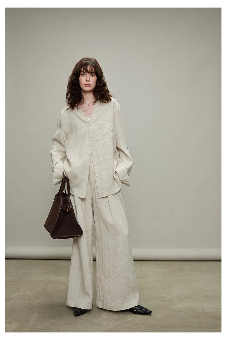 The Camille 100% Linen Shirt & Wide-Leg Trouser Set