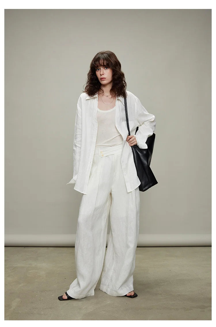 The Camille 100% Linen Shirt & Wide-Leg Trouser Set