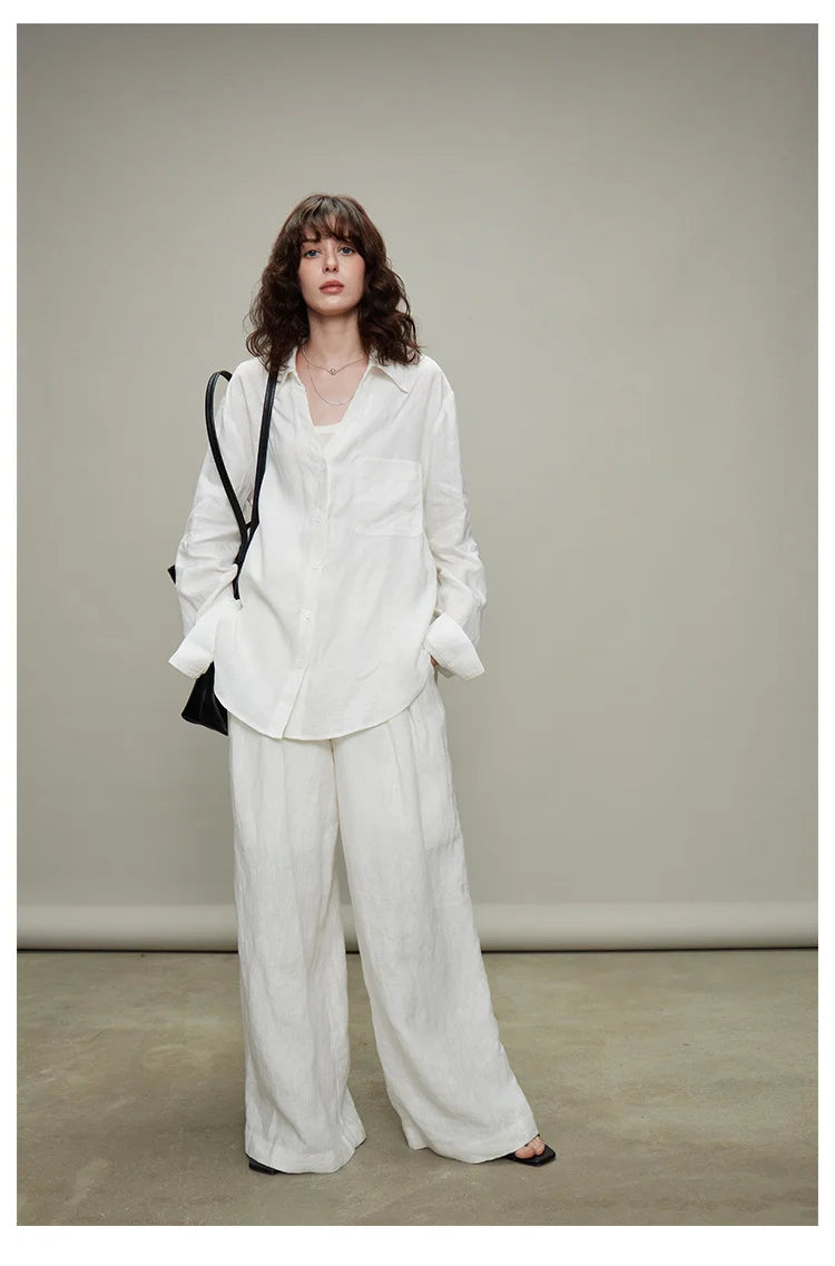 The Camille 100% Linen Shirt & Wide-Leg Trouser Set