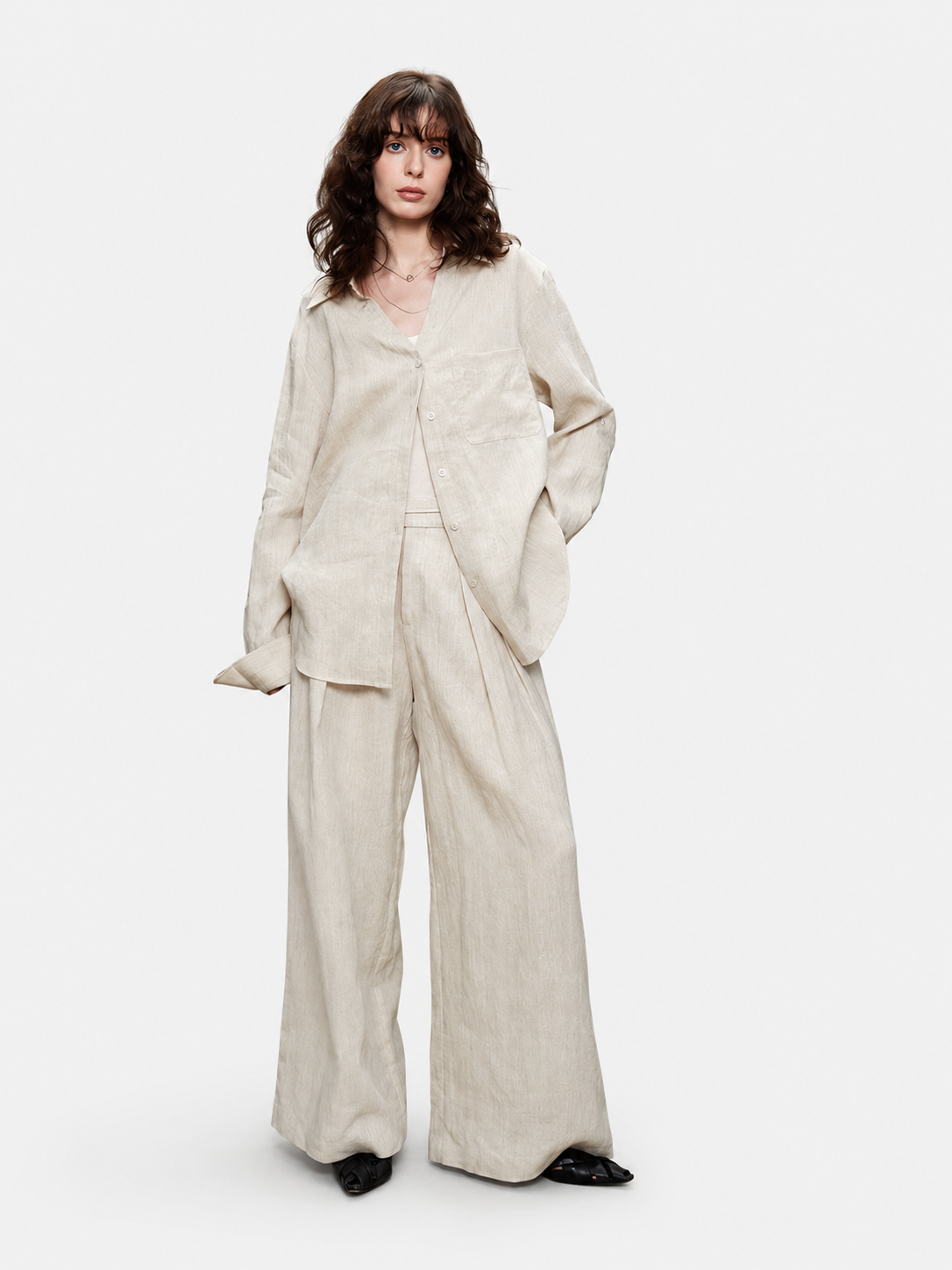 The Camille 100% Linen Shirt & Wide-Leg Trouser Set